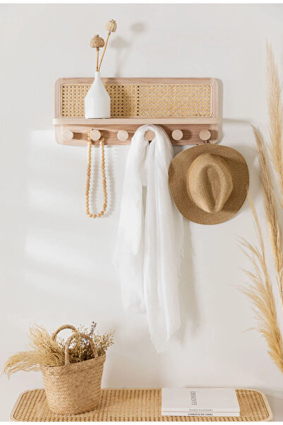 Simy Hasır Detaylı Ahşap Duvar Rafı – Bebek Odası İçin Dekoratif ve Askılıklı...