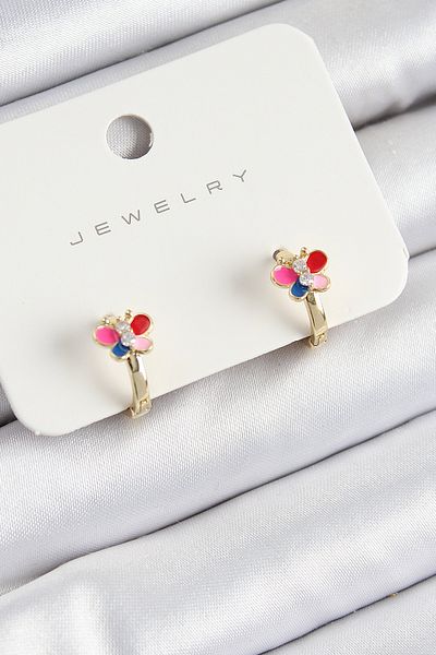 callerrons accessories Brass Zircon Stone Butterfly Model Gold Color Children's Earrings - Ebj250711W36566