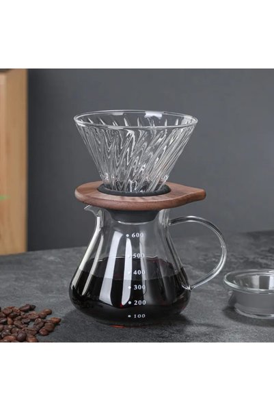 Omran Cart طقم قهوة V60 سعة 600 مل، وعاء خشبي، غلاية، 100 فلتر، ملعقة وفرشاة