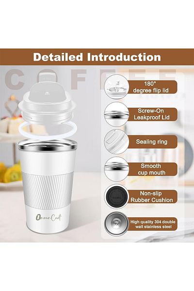 Omran Cart Coffee Travel Mug 510ml, Leakproof, Vacuum Insulated Stainless Steel, Keeps Hot & Cold