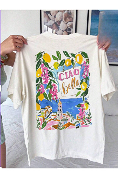 LAYORA Tricou colorat cu tematică italiană „Ciao Bella” B cu imprimeu O supra...