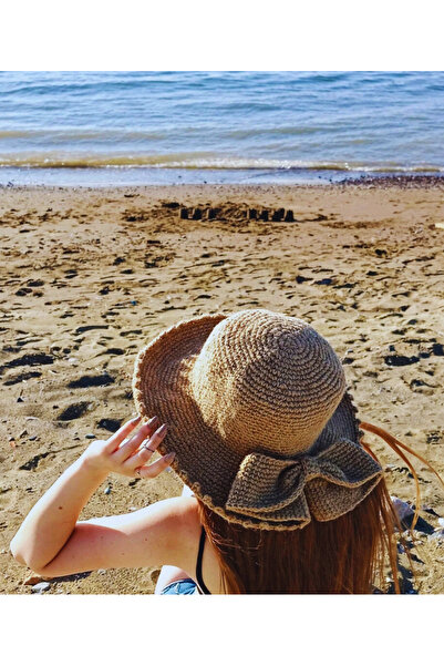 Annima Handmade %100 Kağıt İpten Bohem El Örgüsü Kadın Yaz Şapkası - Fiyonklu Örgü Şapka Plaj ve Seyahat İçin İdeal