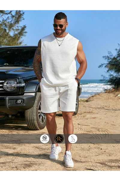 Risil-Nu Company New Season Premium Quilted Textured Shorts Double Set Suit