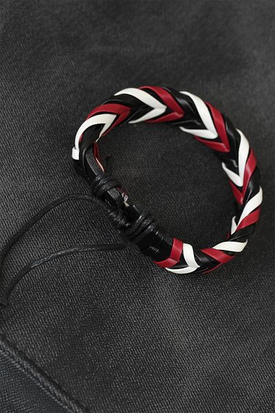 callerrons accessories Burgundy White Black Braided Leather Men's Bracelet - Ebj250711W34250