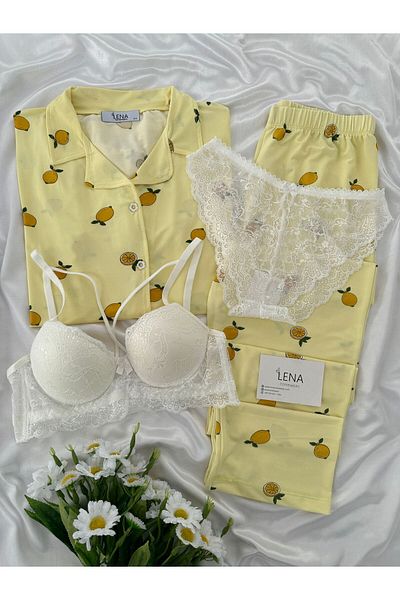 Lena Homewears Lemon Patterned Short Sleeve Pajama Set with Underwear