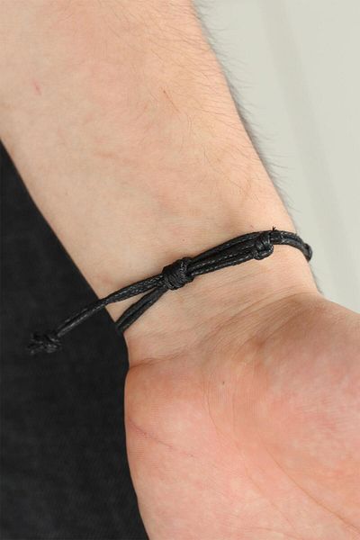 callerrons accessories Black Color Leather Adjustable Drawstring Kayi Length Men's Bracelet - Ebj250711W36605