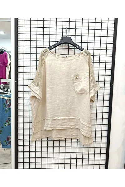 Butik Şans Italian Linen Blouse with Mesh Detail Pockets