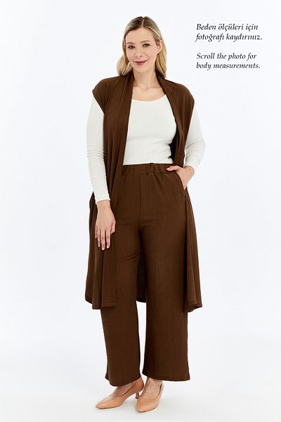 Laden Plus Size Women's Summer Oversized Hijab Pants Belted Brooch Pocket Long Vest Double Suit