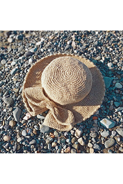 Annima Handmade %100 Kağıt İpten Bohem El Örgüsü Kadın Yaz Şapkası - Fiyonklu Örgü Şapka Plaj ve Seyahat İçin İdeal