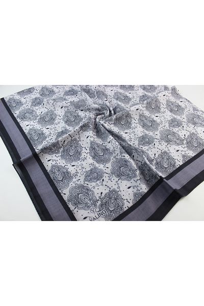 Valino 120X120 Ethnic Pattern Oversized Scarf Cotton Scarf Oversized Leaf Scarf White Gray