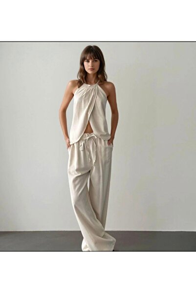 Bisou ARN Butik Bisou Sarı Alt Üst Keten Takım