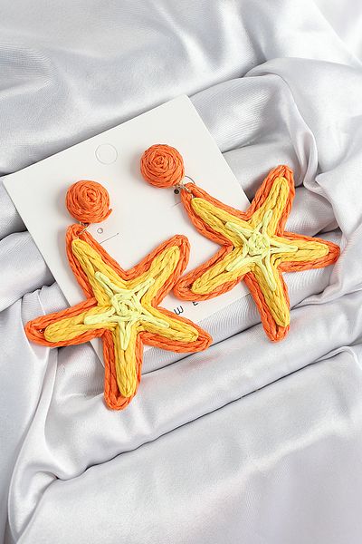 callerrons accessories Brass Orange Starfish Model Gold Color Women's Straw Earrings - Ebj250711W36556