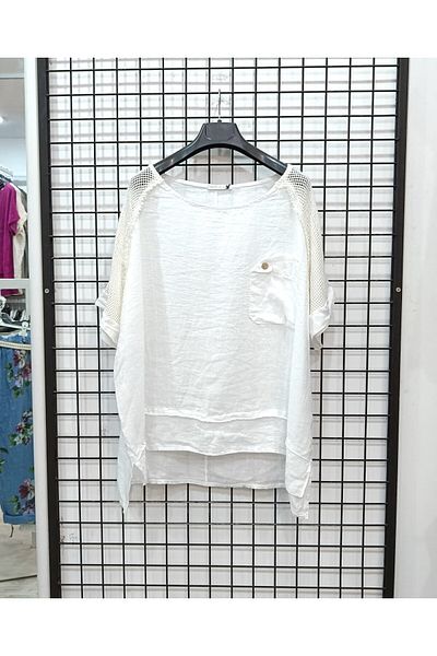 Butik Şans Italian Linen Blouse with Mesh Detail Pockets