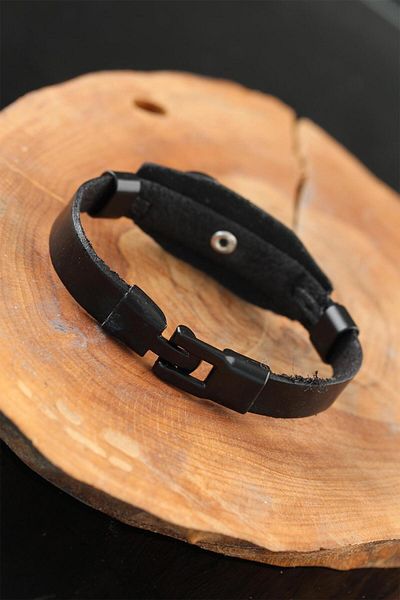 callerrons accessories Black Leather Men's Bracelet with Infinity Metal Accessories - Ebj250711W36604