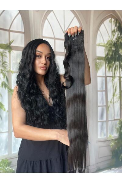 Suzan Peruk Koyu Kestane Düz At Kuyruğu Gerçek saç dokusunda-Bağlamalı Postiş...