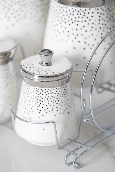 ACAR 6388 Fleur Metal Stand 7-Piece Spice Set Silver