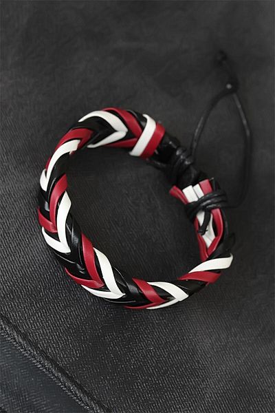 callerrons accessories Burgundy White Black Braided Leather Men's Bracelet - Ebj250711W34250
