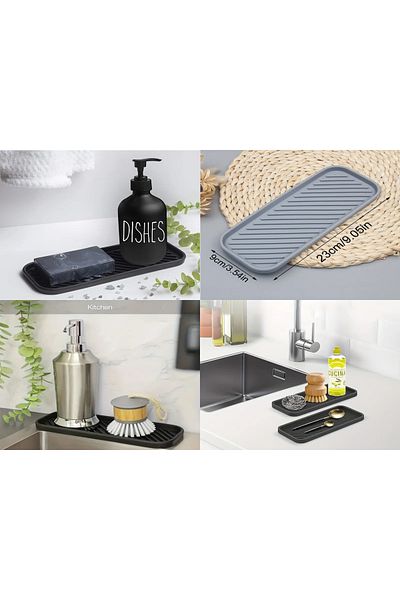 RED KİTCHEN Multi-Purpose.Silicone Drain Tray-Storage and Drying Mat for Kitchen Countertop,Sink Organizer Gray