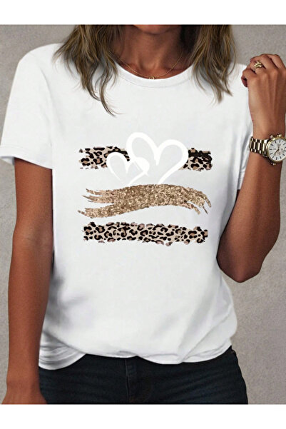 Framgan Γυναικεία/Ανδρικά μπλουζάκια με στάμπα LEOPARD HEART, καθημερινά, κον...