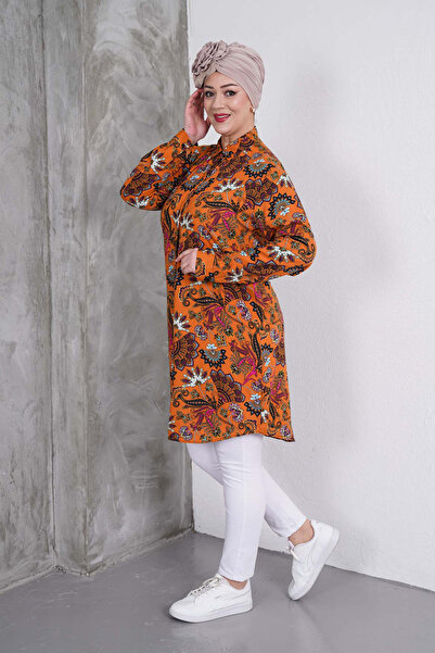 Polologin Butik تونك قميص منقوش باللون البرتقالي