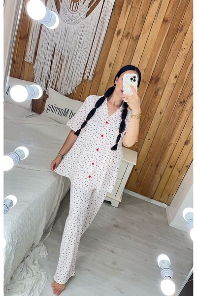Pijamapartisi Short Sleeve Cherry Print Cotton Fabric Wide Fit Maternity Maternity Pajamas Set