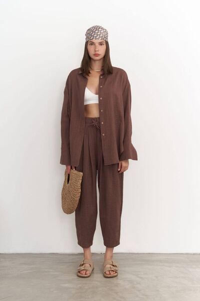 Byelmira Women's 100% Cotton Loose Suit Brown