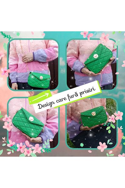 OEM Gentuta dama crossbody verde neon,piele naturala, mica si eleganta, handmade,190/60/120mm