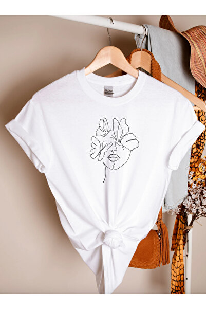 LAYORA Tricou Minimal Linear „Femeie și Fluture” cu imprimeu – Stil artistic ...