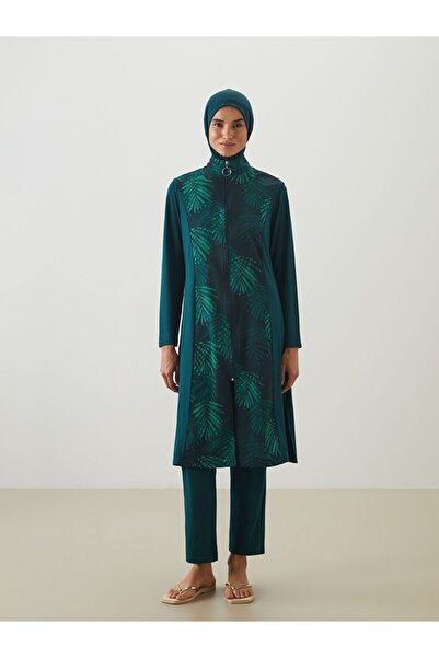 LC Waikiki Women's Hijab Swimsuit Set with Stand Collar Floral