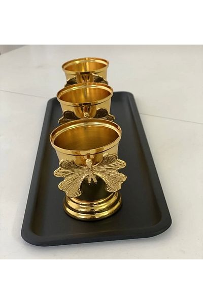 SEVA ÇELİK DECORATIVE 3-PIECE GOLD COLOR ROSE BUCKET WITH BUTTERFLY LUXURY
