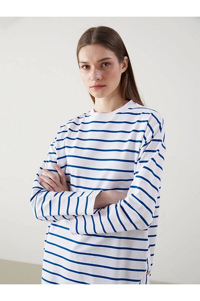 LC Waikiki Lcw modest blue bicycle collar striped women's sweatshirt tunic