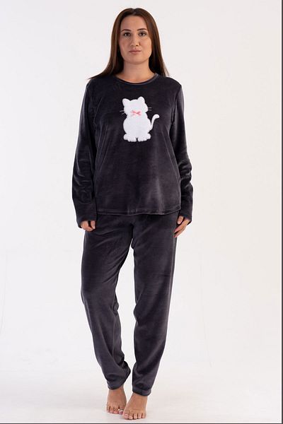 VİENETTA Women's Velvet Plus Size Long Sleeve Pajama Set, 306011