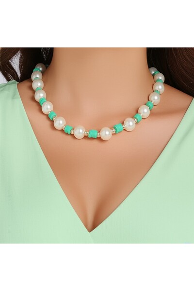KANERUZ Summer Fashion Turquoise Colored Fimolu Pearl Necklace