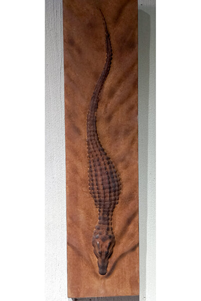 Store Rustik Tarz Timsah Ahşap Oyma Sanat Eseri
