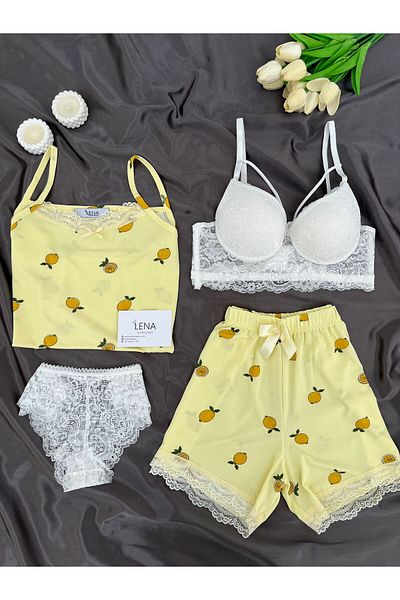Lena Homewears Women's Lemon Patterned Underwear Shorts Pajama Set