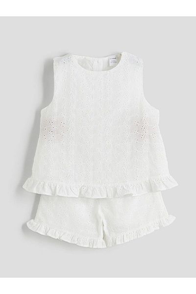 LC Waikiki Lcw Kids Embroidered Girl's Blouse and Shorts 2-Pack