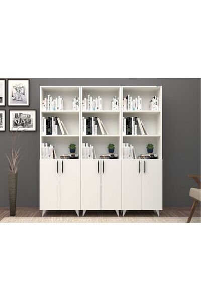 Dizayntek %100 ÇAMSAN MDF 6 BÖLME RAFLI 6 KAPAKLI KİTAPLIK
