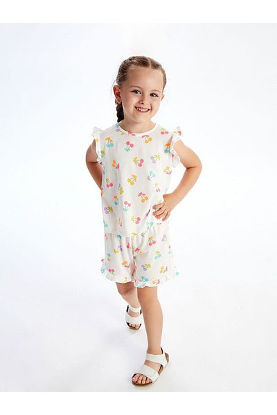 LC Waikiki تي شيرت وشورت مطبوع للفتيات من LCW Kids مكون من قطعتين