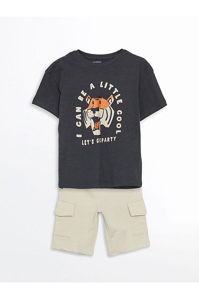 LC Waikiki Lcw Kids Crew Neck Printed Boys T-Shirts and Shorts 2-Piece