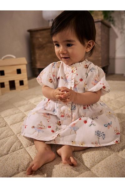 Next Baby 100% Cotton White Pink Fairy Patterned Dress Shorts Set