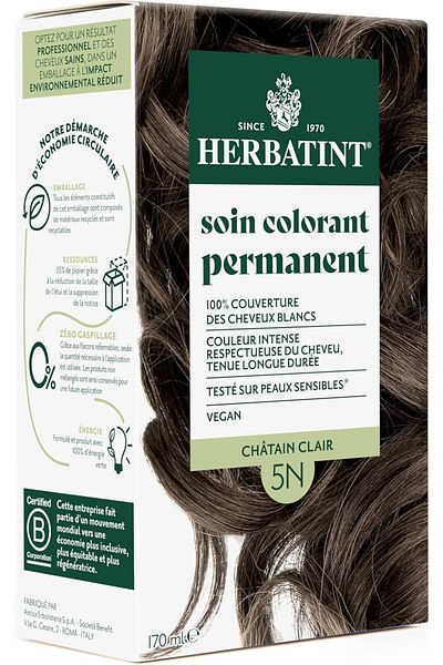 Herbatint Permanent Hair Colour Treatment 5N Light Brown - 170 ml | Ammonia-Free, 100% White Hair Co