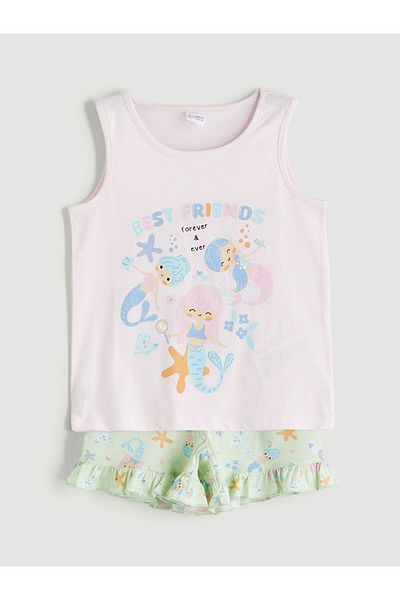 LC Waikiki Lcw Kids Crew Neck Printed Girls' Tank Top and Shorts 2-Piece Set