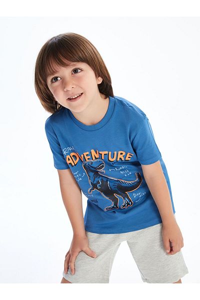 LC Waikiki Lcw Kids Crew Neck Dinosaur Printed Boys T-Shirts and Shorts 2-Piece