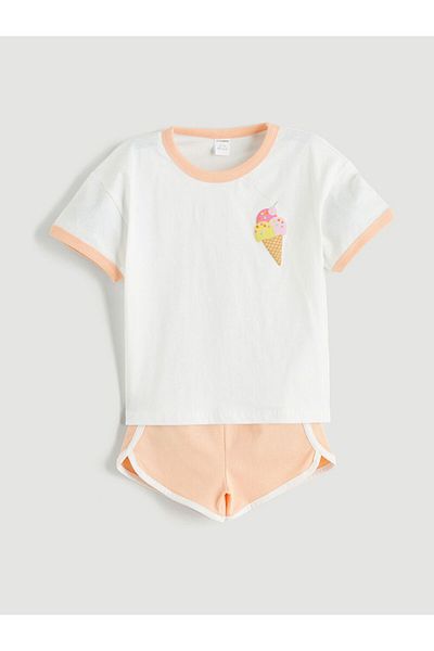 LC Waikiki Lcw Kids Ice Cream Printed Girls' T-Shirt and Shorts 2-Piece