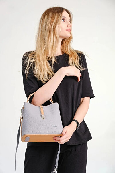 Just Polo Women's Gray Camel Waterproof Medium Size 3 Compartment Hand & Shoulder Bag 344002Pc