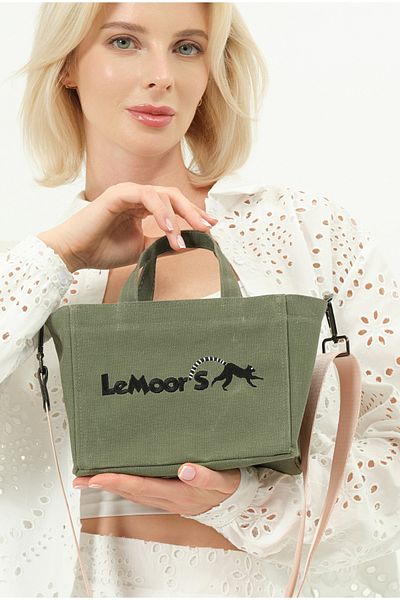 Lemoors Tiny Hibiscus Waxed Canvas Khaki Color Zippered Women's Bag