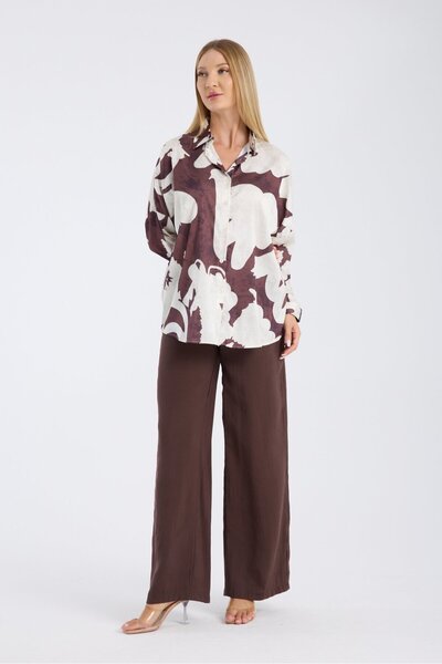 Reji Patterned Oversize Loose Satin Shirt