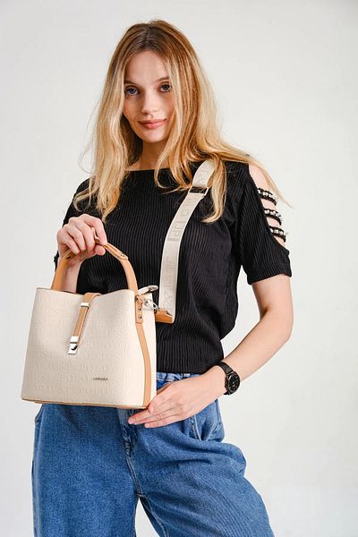 Just Polo Women's Cream Camel Waterproof Medium Size 3 Compartment Hand & Shoulder Bag 344002Pc