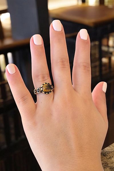 NBS Beautiful Naturel Stones Copper Pure Ring Adjustable Crown Tiger Stone Design Quality (Evil Eye) (Special Day, Gift)
