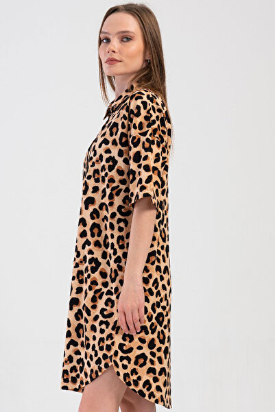 VİENETTA Cotton Women's Off Shoulder All Button Short Sleeve Nightdress , 408465